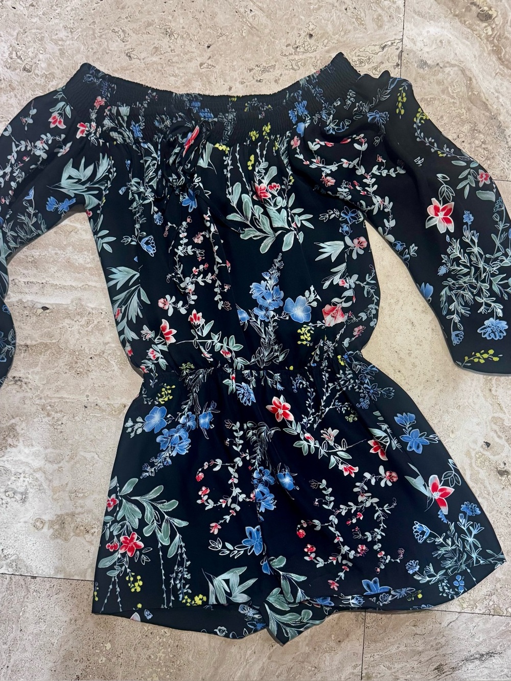 Of the shoulder light weight/silk floral romper - Picture 1 of 3